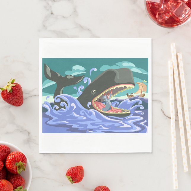 Serviette En Papier La Biblique Jonah et la Scène de l'Océan Baleine (Créateur téléchargé)