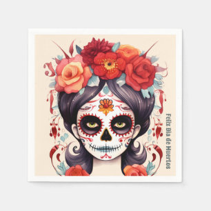 Serviette En Papier La Calavera Catarina en Flores Rojas 🌹