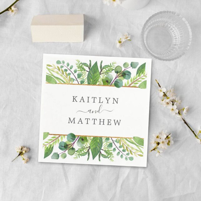 Serviette En Papier La Collection Mariage Verdure & Or (Créateur téléchargé)