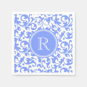 Serviette En Papier La damassé élégante bleue lilas tourbillonne