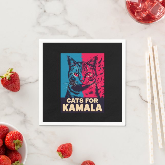 Serviette En Papier La dame aux chats sans enfants vote Kamala Harris  (En situation)