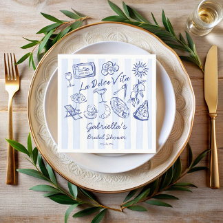 Serviette En Papier La dolce vita blue stripes Italian bridal shower