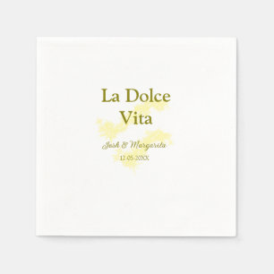Serviette En Papier La Dolce Vita jaune mariage couple Nom date glit
