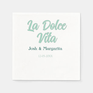 Serviette En Papier La Dolce Vita vert bleu pastel nom date mariage 