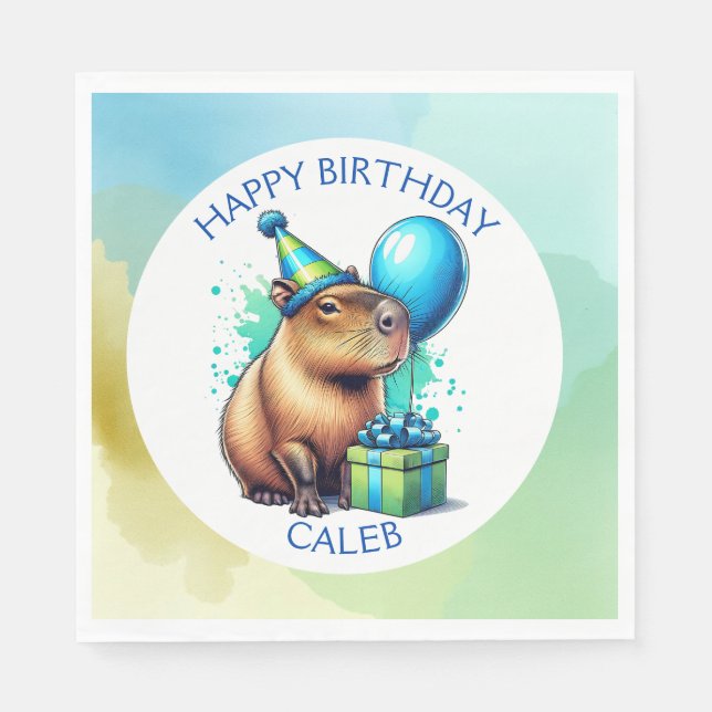 Serviette En Papier La fête d'anniversaire du garçon à thème Capybara  (Devant)