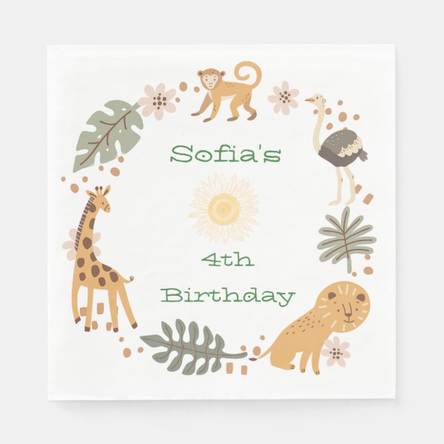 Serviette En Papier La fête des animaux de la jungle de Sophia (Devant)