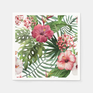 Serviette En Papier La ketmie tropicale fleurit le motif de feuillage