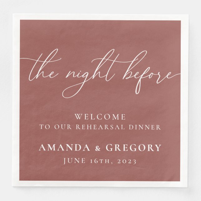Serviette En Papier La Nuit Avant Le Dîner De Répétition Mariage (Devant)