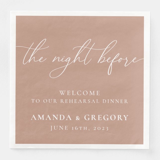 Serviette En Papier La Nuit Avant Le Dîner De Répétition Mariage (Devant)