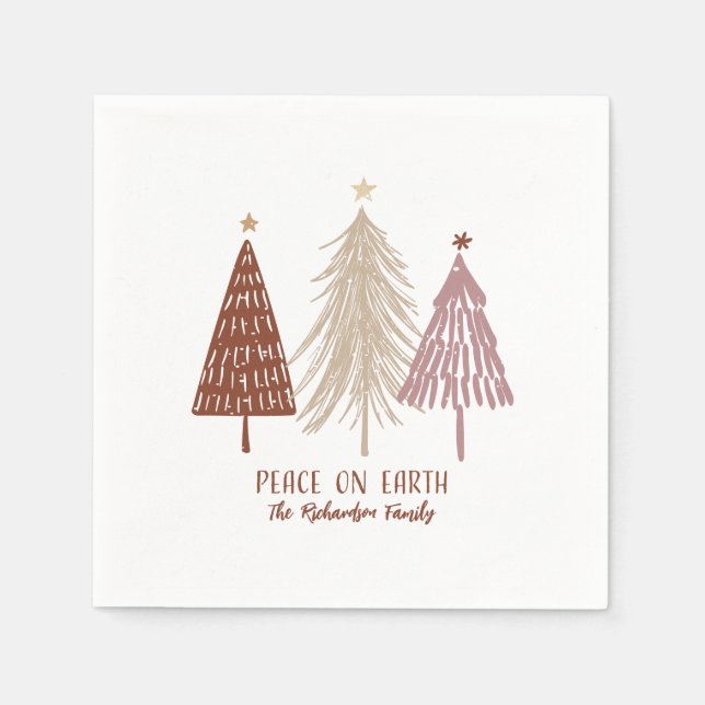 Serviette En Papier La Paix sur Terre Festive Noël Arbres Fêtes (Devant)