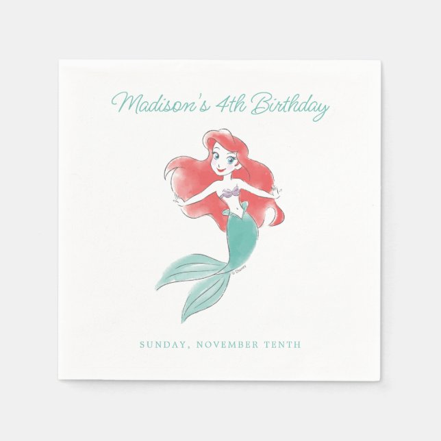 Serviette En Papier La Petite Sirène | Aquarelle Anniversaire (Devant)