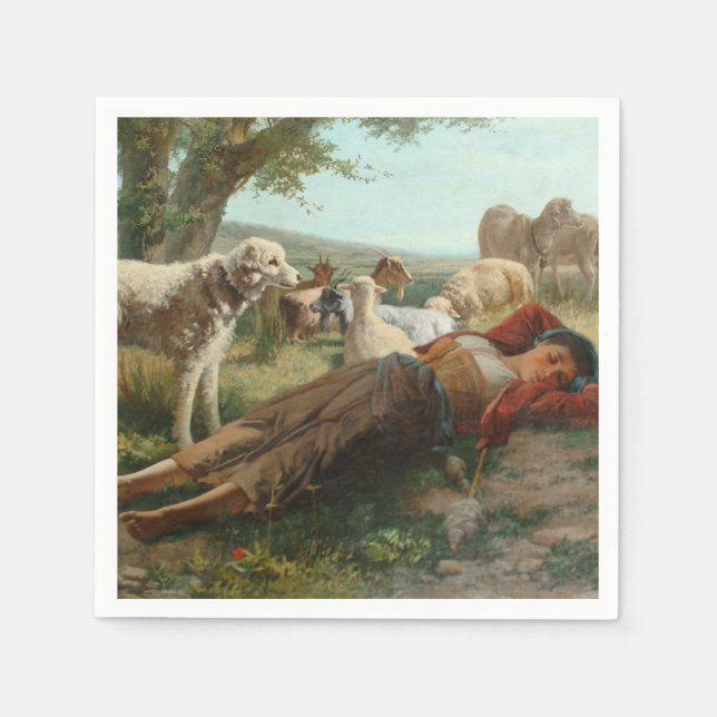 Serviette En Papier La Siesta de la Goatherder Girl (par Carlo Ademoll (Devant)