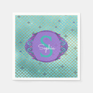 Serviette En Papier La sirène turquoise et pourpre mesure
