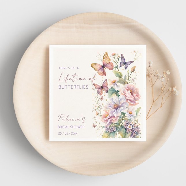 Serviette En Papier La vie des papillons sous la douche à nage fleurie (Lifetime Butterflies flower garden spring summer bridal shower template Napkins personalized decor)