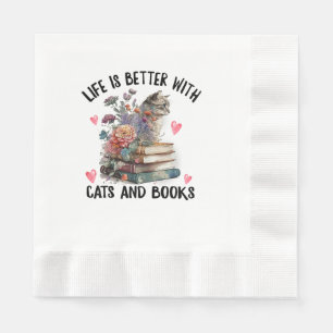 Serviette En Papier La vie est meilleure avec des chats et des livres