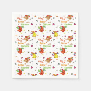 Serviette En Papier La vie est meilleure avec l'aquarelle de poulet