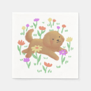 Serviette En Papier Labradoodle avec fleurs Illustration