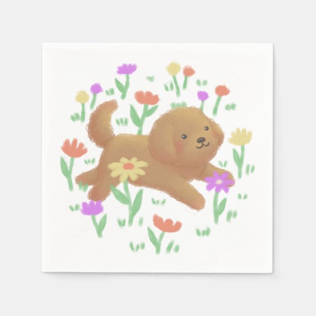 Serviette En Papier Labradoodle avec fleurs Illustration (Devant)