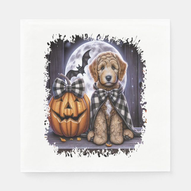 Serviette En Papier Labradoodle chien Carré d'Halloween (Devant)
