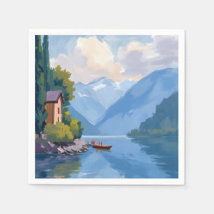Serviette En Papier Lac de Côme, Italie Peinture Aquarelle