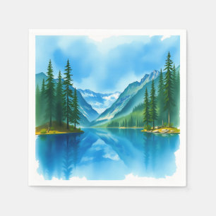 Serviette En Papier Lac de montagne paisible avec de grands arbres