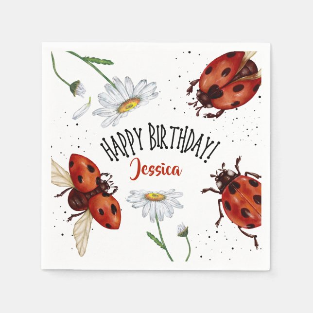 Serviette En Papier Lady Bug Anniversaire Garden Party (Devant)