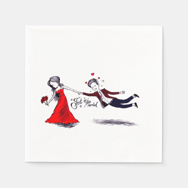Serviette En Papier Lady Pulling Mari drôle Mariage (Devant)