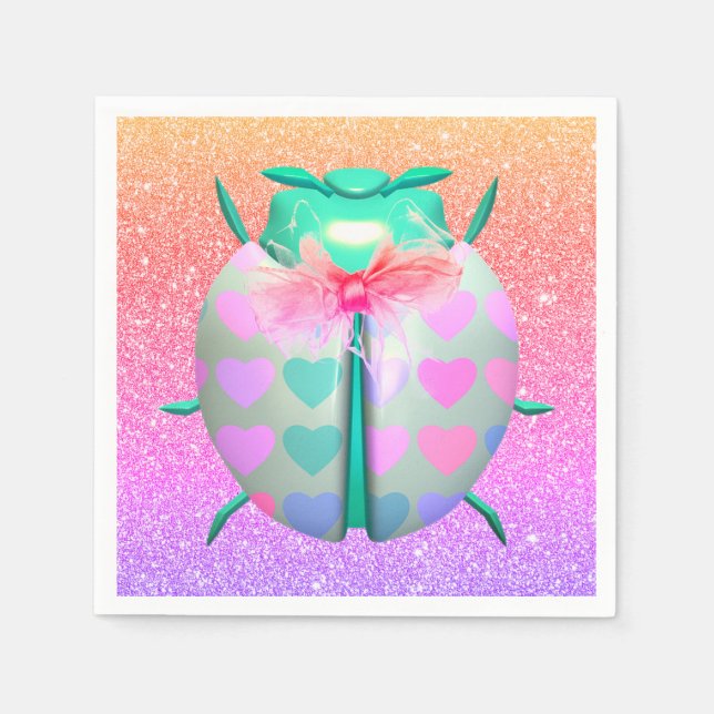 Serviette En Papier Ladybug charmant coeur mignonne parties scintillan (Devant)