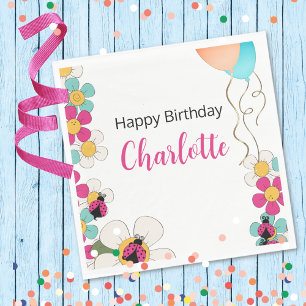 Serviette En Papier Ladybugs et Fleurs Fête d'anniversaire