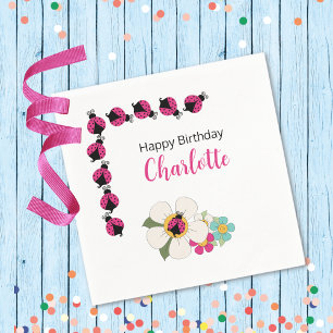 Serviette En Papier Ladybugs et Fleurs Fête d'anniversaire