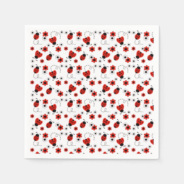 Serviette En Papier Ladybugs Floral Rouge (Devant)