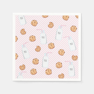 Serviette En Papier Lait et biscuits rayures roses Fête d'anniversaire