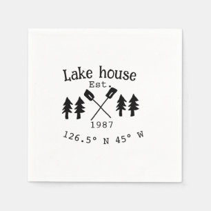 Serviette En Papier Lake house et. Date année coordonnées personnalisé