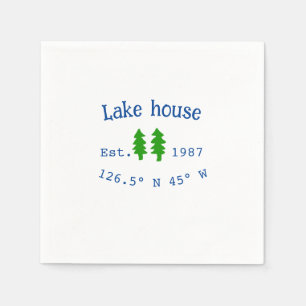 Serviette En Papier Lake house et. Date année coordonnées personnalisé
