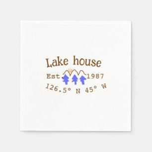 Serviette En Papier Lake house et. Date année coordonnées personnalisé