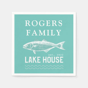 Serviette En Papier Lake House Nom de famille Turquoise Blue Paper