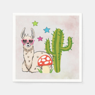 Serviette En Papier Lama cool en Lunettes de soleil en forme de coeur