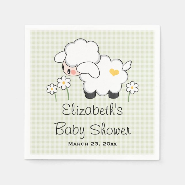 Serviette En Papier Lambe verte claire Baby shower neutre genre (Devant)