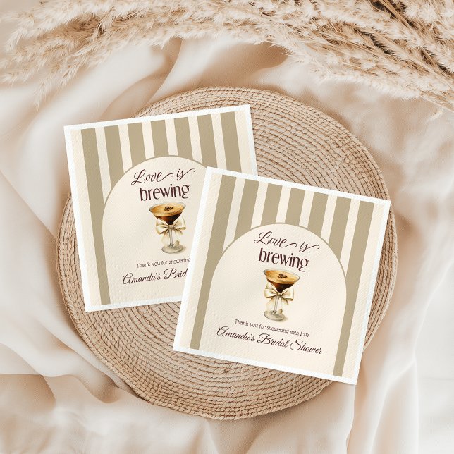 Serviette En Papier L'amour brasse Espresso Martini Bow Fête des marié (Créateur téléchargé)