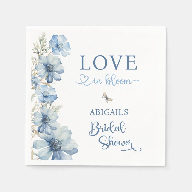 SERVIETTE EN PAPIER L'AMOUR ÉPANOUIT FLEURS BLEUES FÊTE DE MARIAGE (Devant)