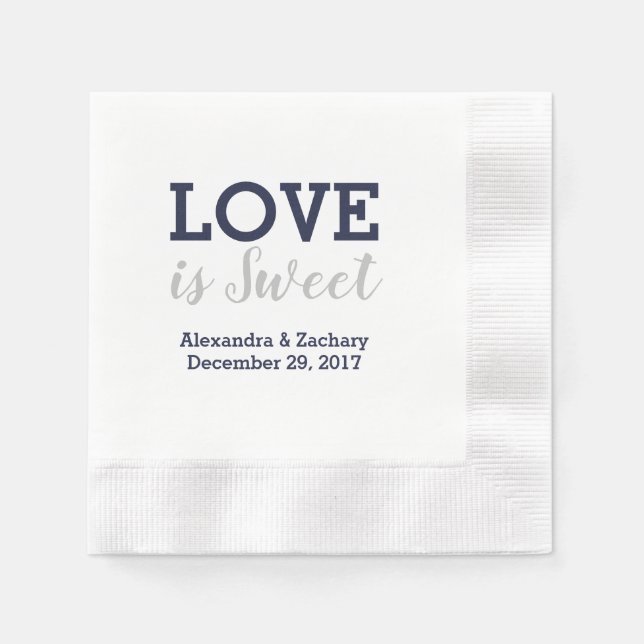Serviette En Papier L'amour est douce Marine bleu Mariage d'argent Fia (Devant)