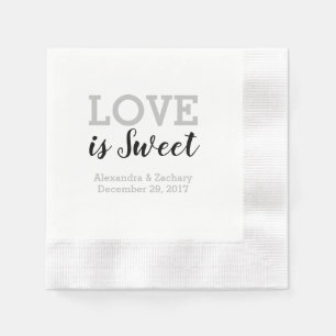 Serviette En Papier L'amour est doux Noir Argent Mariage Fiançailles