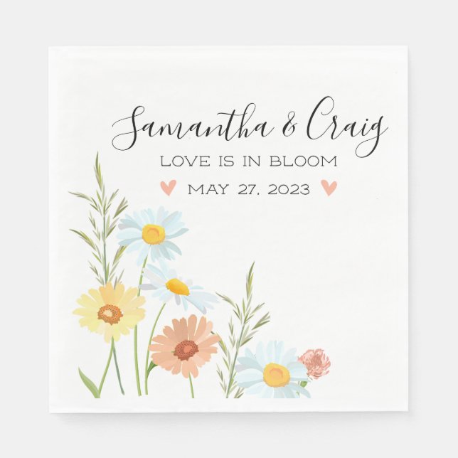 Serviette En Papier L'amour est en Fleur Fleur sauvage Mariage Napkins (Devant)