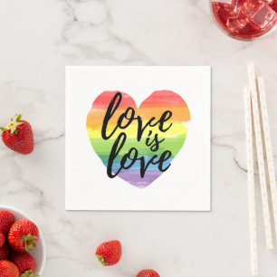 Serviette En Papier L'amour est l'amour  Coeur d'aquarelle arc-en-ciel