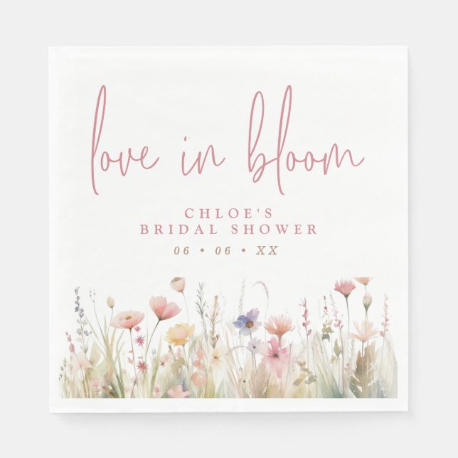 Serviette En Papier L'Amour Fleur sauvage Rose Dans La Fête des mariée (Devant)