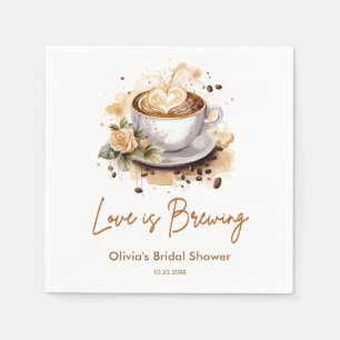 Serviette En Papier L'Amour Floral se Prépare Mariage Marron Café 
