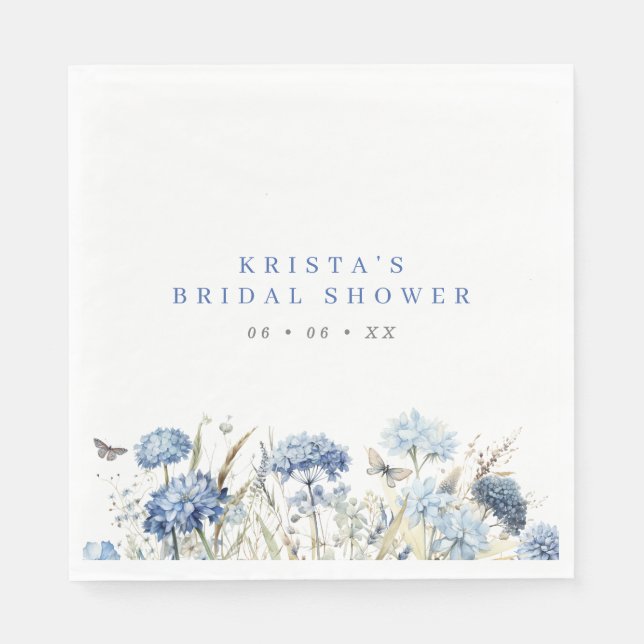 Serviette En Papier Lancement de fête de mariage Hydrangeas Bleus & Pa (Devant)