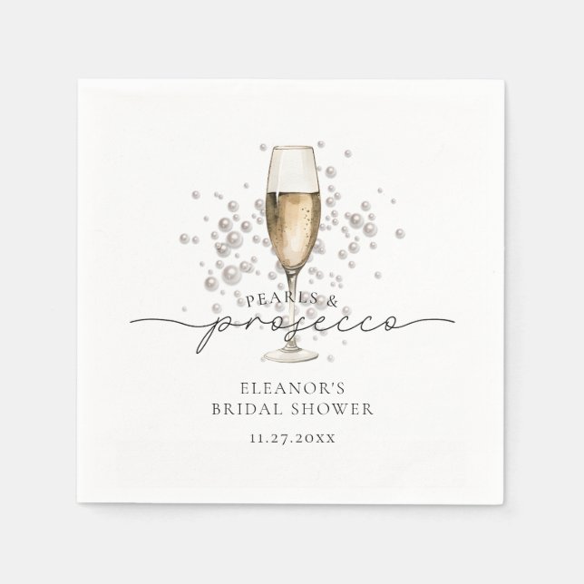 Serviette En Papier Lancement de mariage Perles aquarelles & Prosecco (Devant)