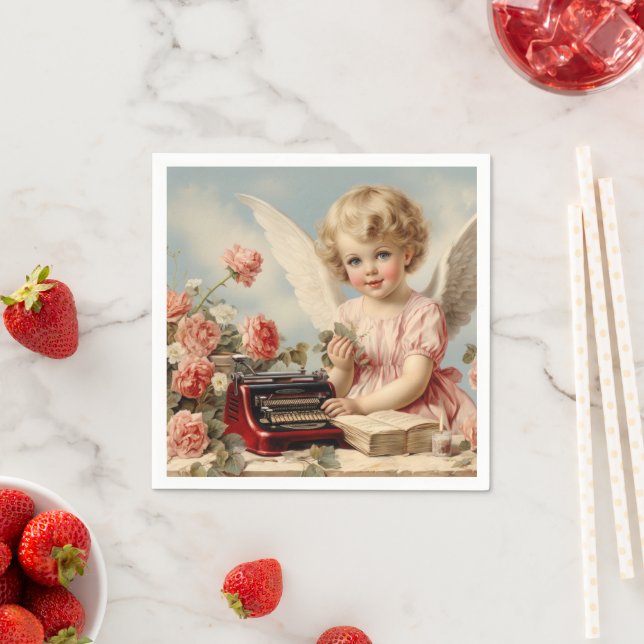 Serviette En Papier L'ange mignon écrit une lettre d'amour (En situation)