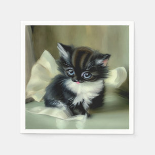Serviette En Papier Langue vintage de Kitten noir et blanc